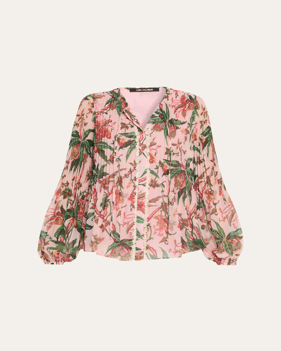 Helen Pleated Floral-Print Blous